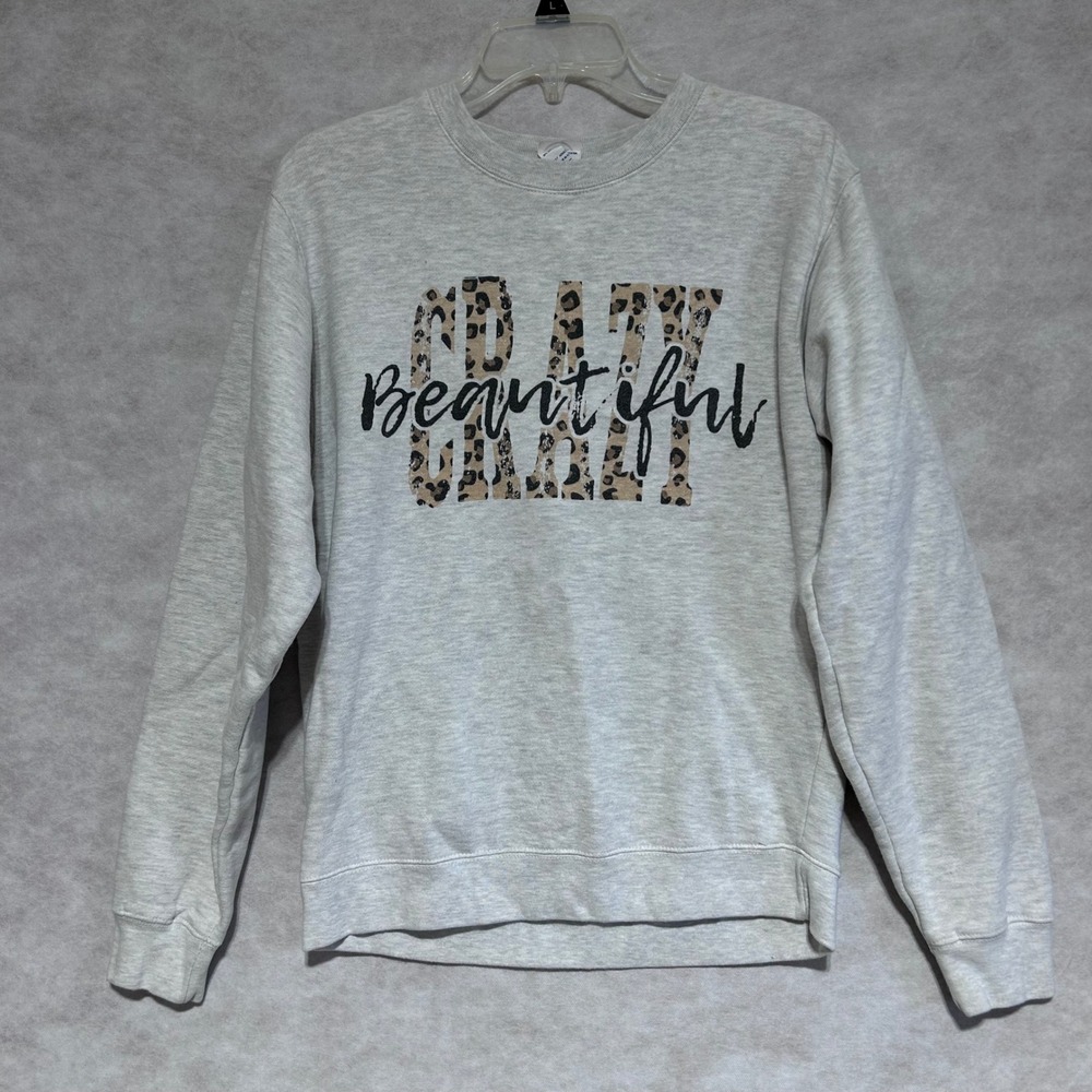 Delta Fleece Crazy Beautiful Leopard Print Graphic Sweatshirt Gray Womens‎ Small